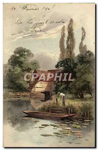 Cartes postales Fantaisie Homme Barque