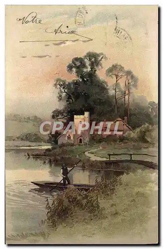 Cartes postales Fantaisie Homme Barque