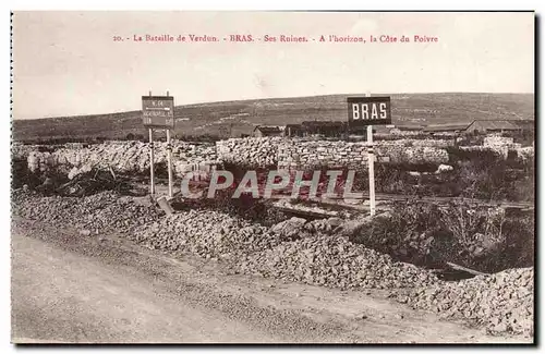 Cartes postales La Bataille De Verdun Bras Ses Ruines A l'horizon La cote du poivre Militaria