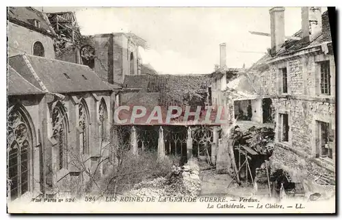 Cartes postales Les Ruines De La Grande Guerre Verdun La cathedrale Le cloitre Militaria