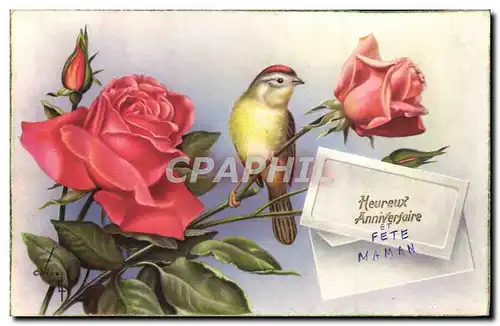 Cartes postales Fantaisie Fleurs Oiseau