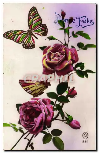 Cartes postales Fantaisie Fleurs Papillon Papillons