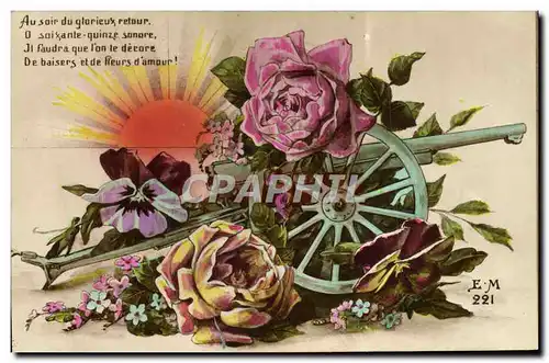 Cartes postales Fantaisie Fleurs Canon Militaria