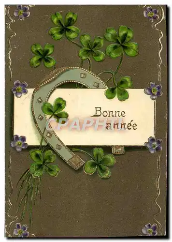 Cartes postales Fantaisie Fleurs Trefles Fer a cheval