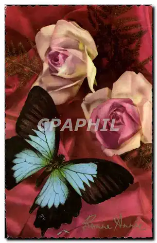 Cartes postales Fantaisie Fleurs Papillon