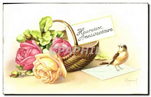 Cartes postales Fantaisie Fleurs Oiseau