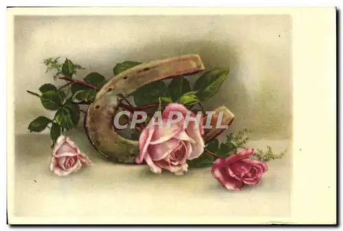 Cartes postales Fantaisie Fleurs Fer a cheval