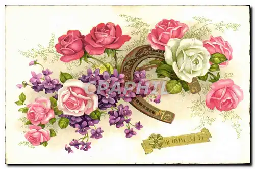 Cartes postales Fantaisie Fleurs Fer a cheval