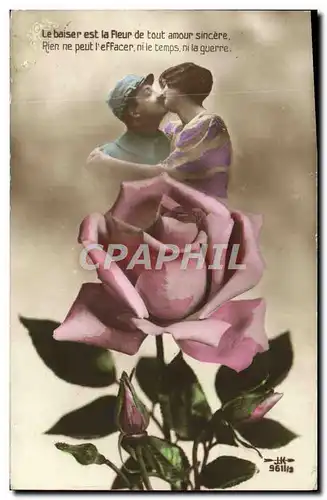 Cartes postales Fantaisie Fleurs Rose Femme Soldat Poilu Miliaria