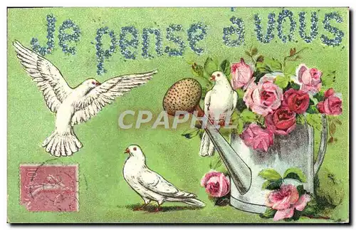 Cartes postales Fantaisie Fleurs Colombes