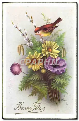 Cartes postales Fantaisie Fleurs Oiseau