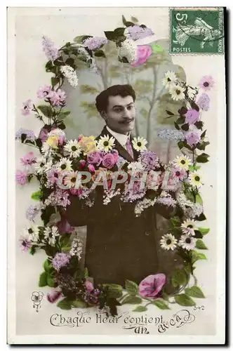 Cartes postales Fantaisie Fleurs Homme