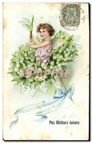 Cartes postales Fantaisie Fleurs Enfant Ange