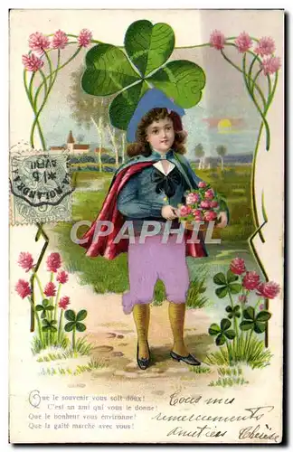 Cartes postales Fantaisie Fleurs Enfant Trefle