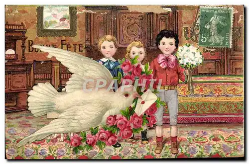 Cartes postales Fantaisie Fleurs Enfants Colombe