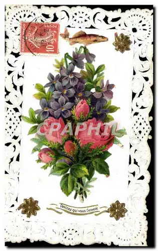 Cartes postales Fantaisie Fleurs Brodee