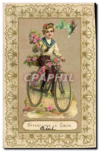 Cartes postales Fantaisie Fleurs Enfant Velo Cycle
