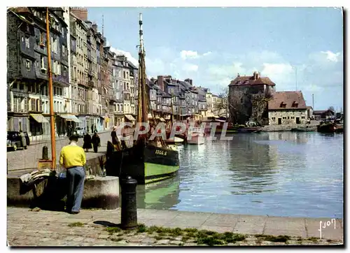 Cartes postales moderne Honfleur Bassin de l'Ouest et quai Sainte Catherine Bateau