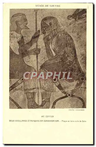 Cartes postales moderne Musee Du Louvre Paris Art egyptien Deux vieillards etrusques en conversation Plaque en terre cui