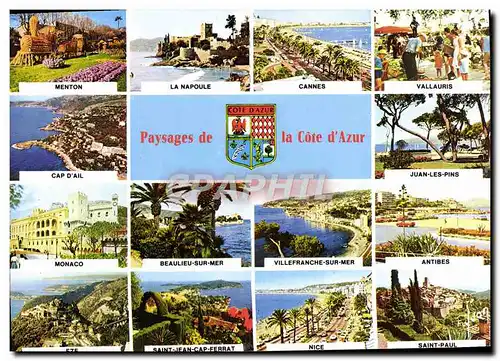 Cartes postales moderne Paysages de La Cote d'Azur Menton La Napoule Cannes Vallauris Cap d'Ail Juan les Pins Mona