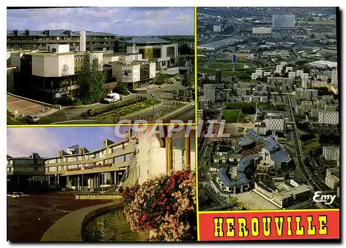 Cartes postales moderne Herouville Saint Clair Le theatre L&#39hotel de ville Vue aerienne du centre ville