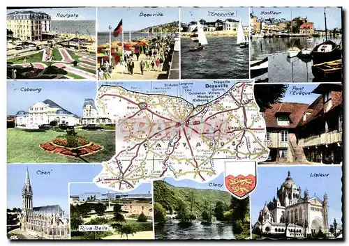 Moderne Karte Le Calvados Houlgate Deauville Trouville Honfleur Cabourg Caen Pont l&#39Eveque Lisieux Riva Bel
