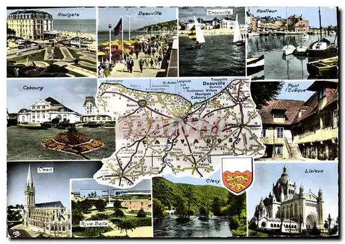 Moderne Karte Le Calvados Houlgate Deauville Trouville Honfleur Cabourg Caen Pont l&#39Eveque Lisieux Riva Bel