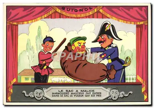 Cartes postales moderne Le Sac A Malice Marmousset Malicieux Fait Entrer Dans Le Sac Le Voleur Qui Est Pris Guignol