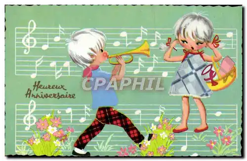 Cartes postales moderne Heureux Anniversaire Enfants Trompette