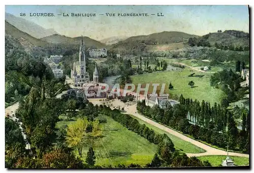 Cartes postales moderne Lourdes La Basilique Vue plongeante