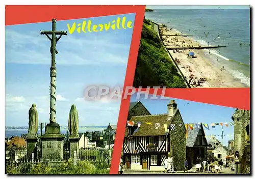 Cartes postales moderne Villerville Vue generale et le calvaire Descente vers la mer La plage