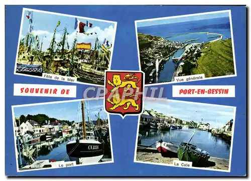 Cartes postales moderne Souvenir De Port en Bessin Fete de la mer Le port Vue generale La cale Bateaux Lion