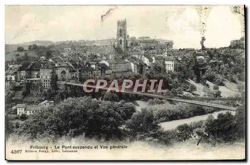 Cartes postales Fribourg Le Pont Suspendu Et Vue Generale