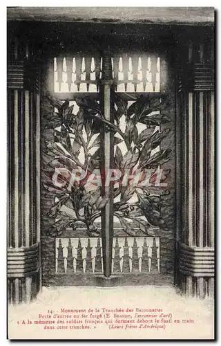 Cartes postales Monument De La Tranchee Des baionnettes Porte d'entree en fer forgee Militaria