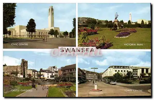 Cartes postales moderne Swansea Civic centre Victoria Park Castle gardens Town centre