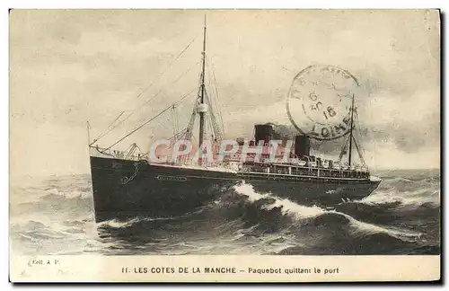 Cartes postales Les Cotes De La Manche Paquebot quittant Le Port Paquebot La Touraine