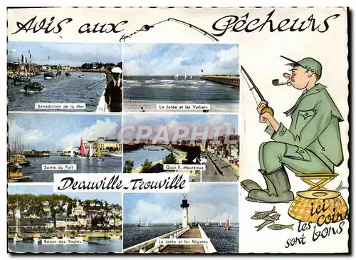 Cartes postales moderne Deauville Trouville Pecheur Peche Poisson Benediction de la mer Jetee et voiliers Sortie du port
