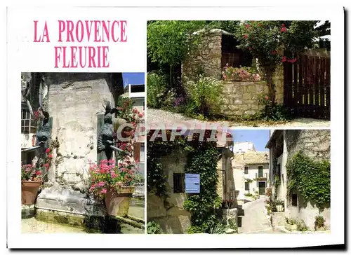 Moderne Karte La Provence Fleurie Fontaine de village Vieux puit provencal et ruelles fleuries