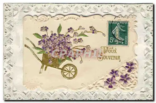 Cartes postales Fantaisie Brodee Fleurs Brouette