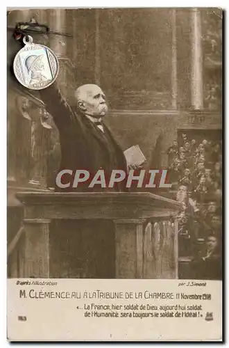 Cartes postales M Clemenceau a la tribune de la chambre 11 novembre 1918 Militaria