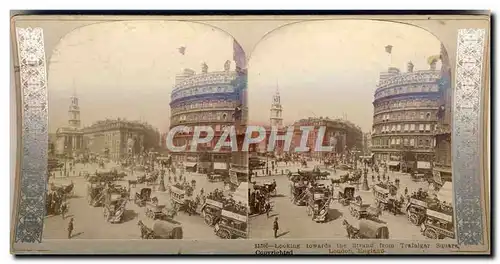 Photo Stereoscopique Looking towards The Strand from Trafalgar Square London England