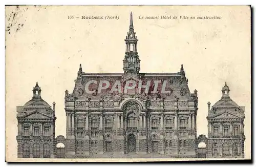 Cartes postales Roubaix Le nouvel hotel de ville en construction