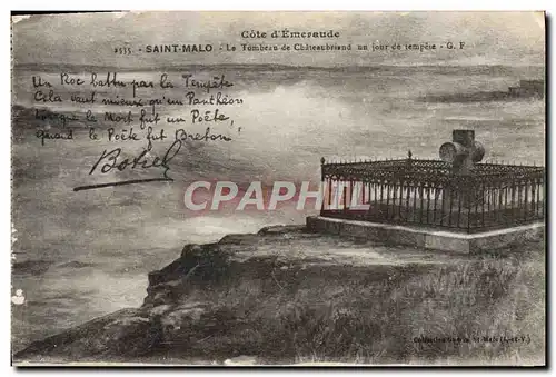 Cartes postales Saint Malo Le Tombeau de Chateaubriand un jour de tempete Botrel