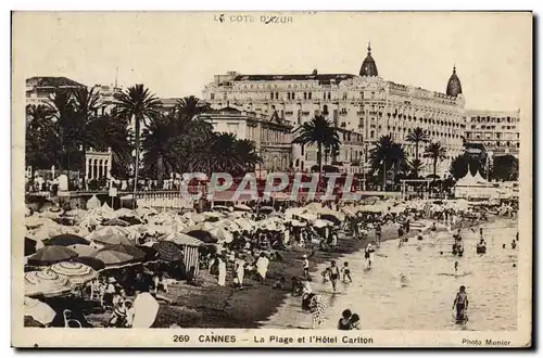 Cartes postales Cannes La Plage et l&#39Hotel Carlton