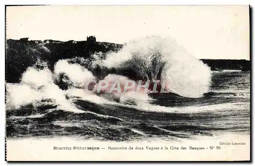 Cartes postales Biarritz Pittoresque Rencontre de Deux Vagues a la Cote des Basques