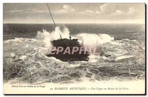 Ansichtskarte AK Biarritz Artistique Une Vague au Rocher de la Croix