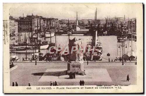 Cartes postales Le Ha La Place Gambetta et le Bassin du Commerce Bateaux