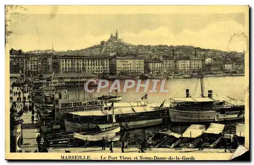 Ansichtskarte AK Marseille Le Port Vieux et Notre Dame de la Grade Bateaux