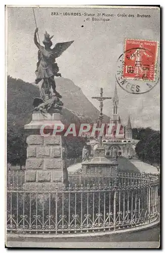 Ansichtskarte AK Lourdes Statue St Michel Croix Des Bretons