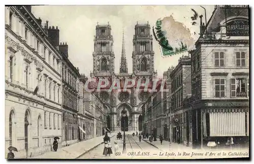 Cartes postales Orleans Le Lycee La Rue Jeanne D&#39Arc Et La Cathedrale